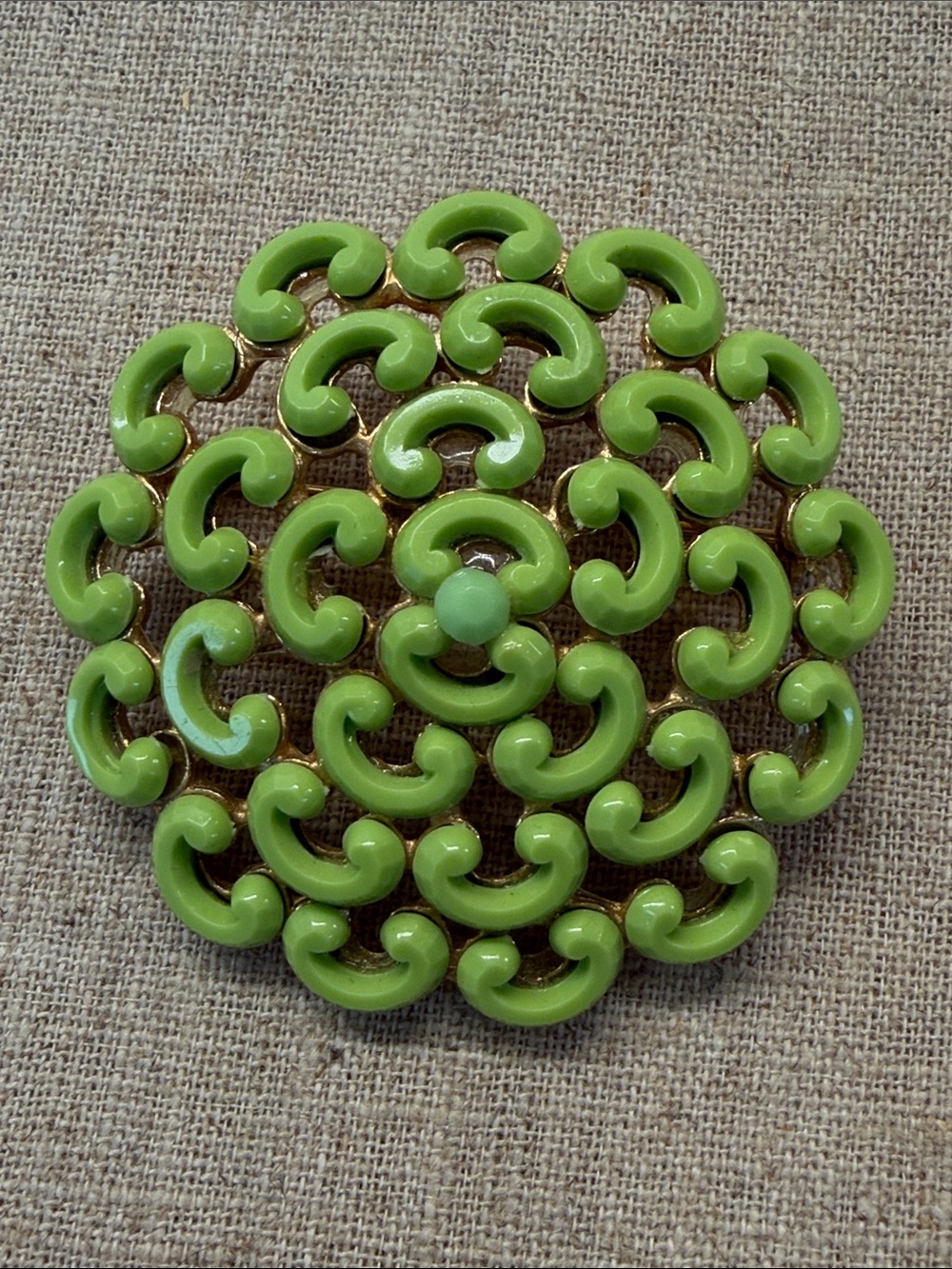 Vintage Green Enamel Floral-Style Brooch